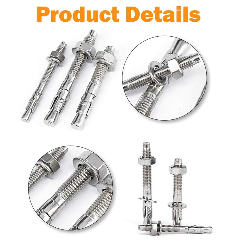 Levanco 5/16" X 2-1/4" Concrete Anchor, 304 Stainless Wedge Anchor with Excellent Anti-Rust Performance, 304(18-8) Stainless Steel Concrete Anchors and Screws Kit (10pcs) - Image 4